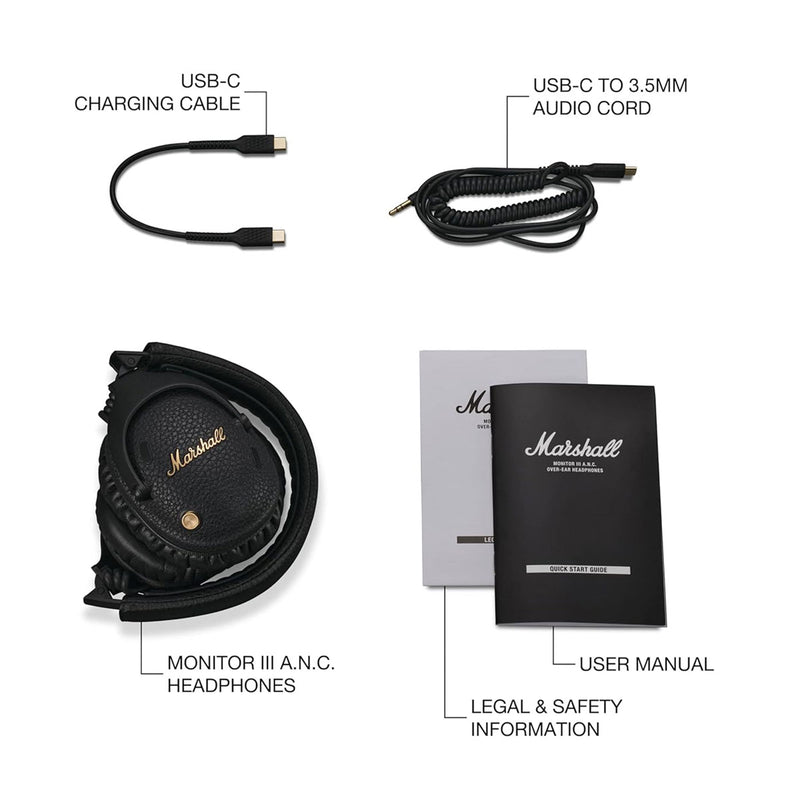 MARSHALL 869 , 1006861 Monitor III A.N.C. Wireless Noise Cancelling Headphones in Black سماعة هيدفون مارشال