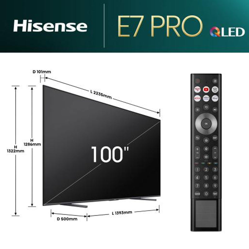 HISENSE 100E7NQ PRO QLED Smart TV, 100 Inch شاشة حجم 100 هايسنس