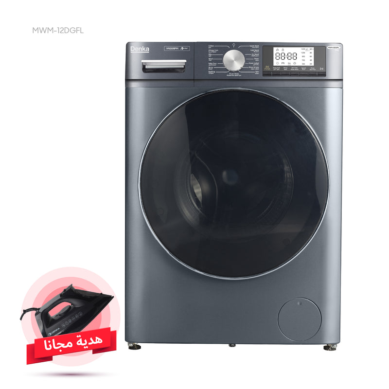 DENKA MWM-12DGFL Front Load Washer Dryer Combo 12kg, Dark Grey + IST-2400PB  هدية