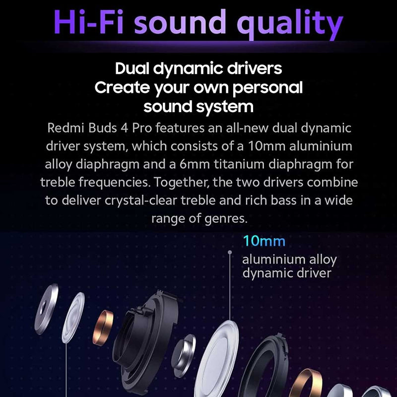 XIAOMI 38952 Redmi Buds 4 Pro Wireless Earbuds, Hi Resolution Audio, White سماعة بلوتوث شاومي