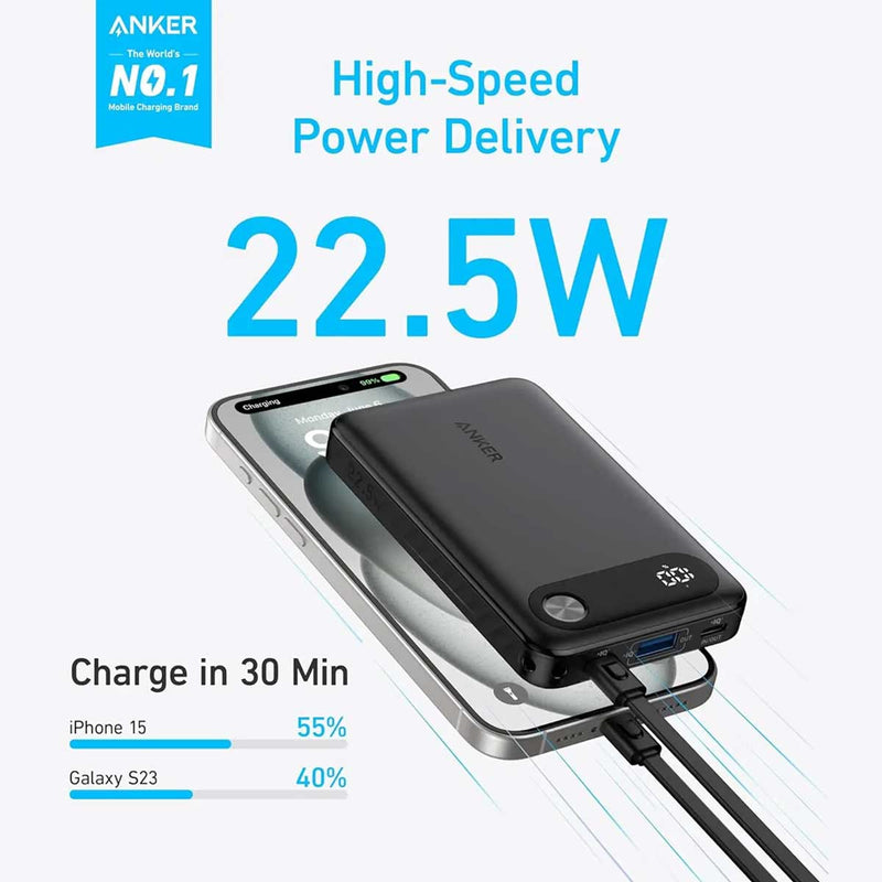 ANKER A1257H21 Power Bank 10K mAh 22.5W with USB-C Cable, White شاحن محمول انكر