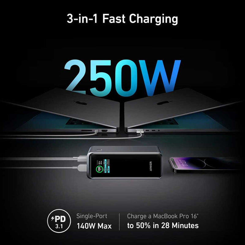 ANKER 5828 A1340011 Prime 27650mAh 250W PD 3.1 Power Bank, Black شاحن محمول انكر