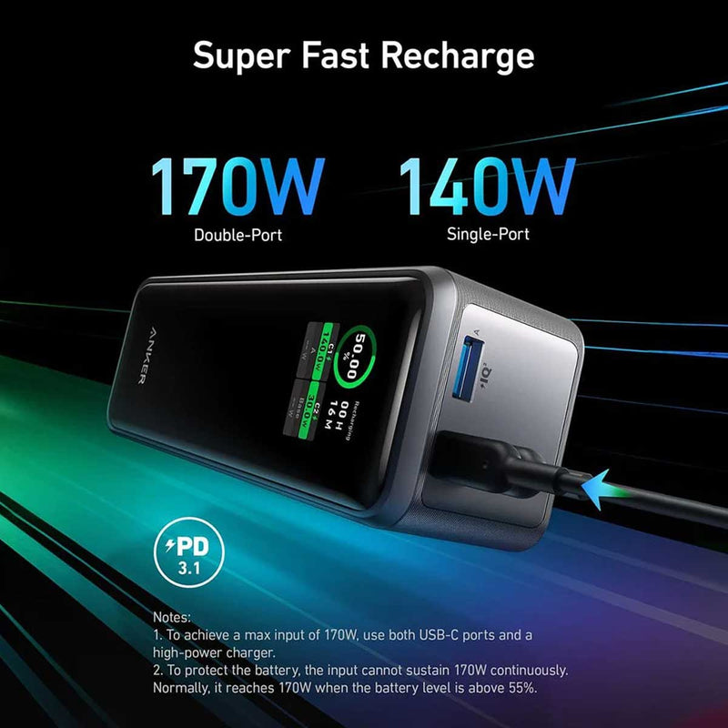 ANKER 5828 A1340011 Prime 27650mAh 250W PD 3.1 Power Bank, Black شاحن محمول انكر
