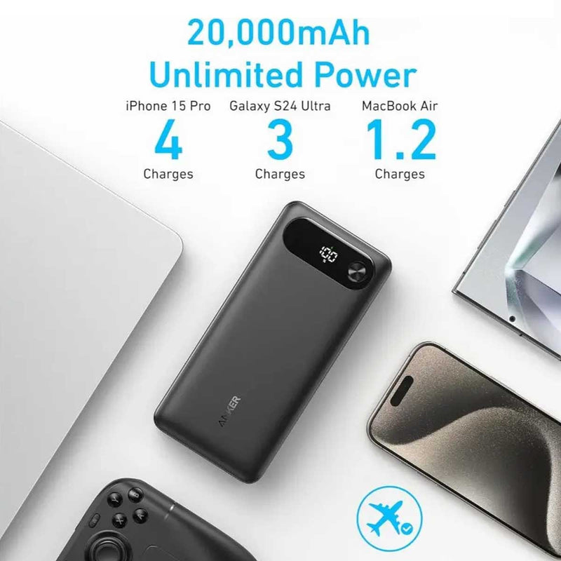 ANKER A1383H11 Power Bank 20000mAh 87W Portable Charger with Built-in USB-C Cable شاحن محمول انكر