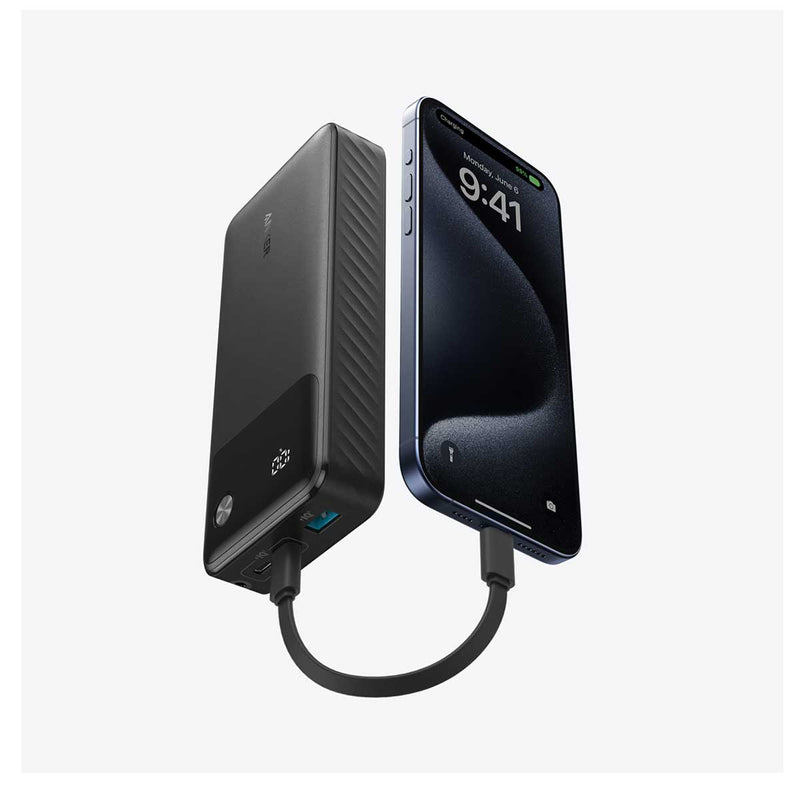 ANKER A1384H11 Power Bank 20K mAh 30W with USB-C Cable, Black شاحن محمول انكر