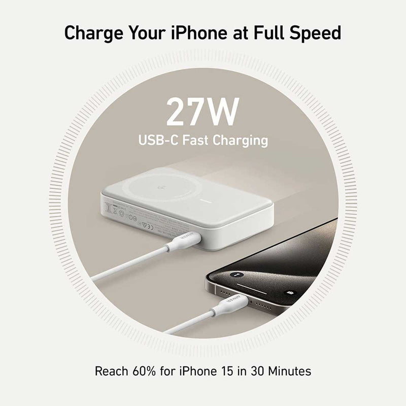 ANKER 5869 A1654H21 MagGo Qi2 Power Bank 10K mAh with built-in Stand, White شاحن محمول وايرلس انكر