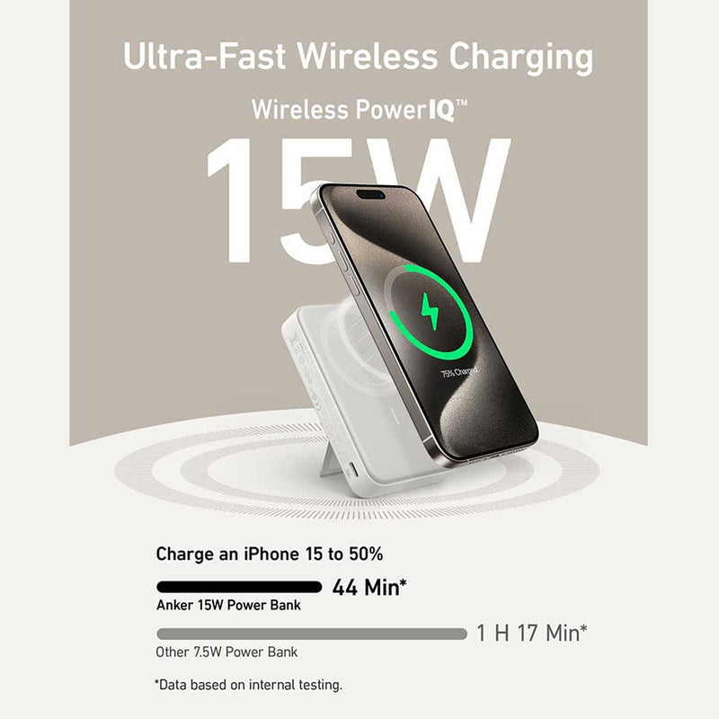 ANKER 5869 A1654H21 MagGo Qi2 Power Bank 10K mAh with built-in Stand, White شاحن محمول وايرلس انكر