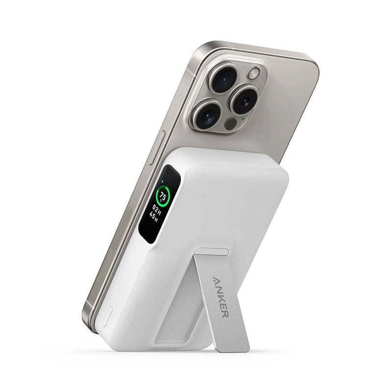 ANKER 5869 A1654H21 MagGo Qi2 Power Bank 10K mAh with built-in Stand, White شاحن محمول وايرلس انكر