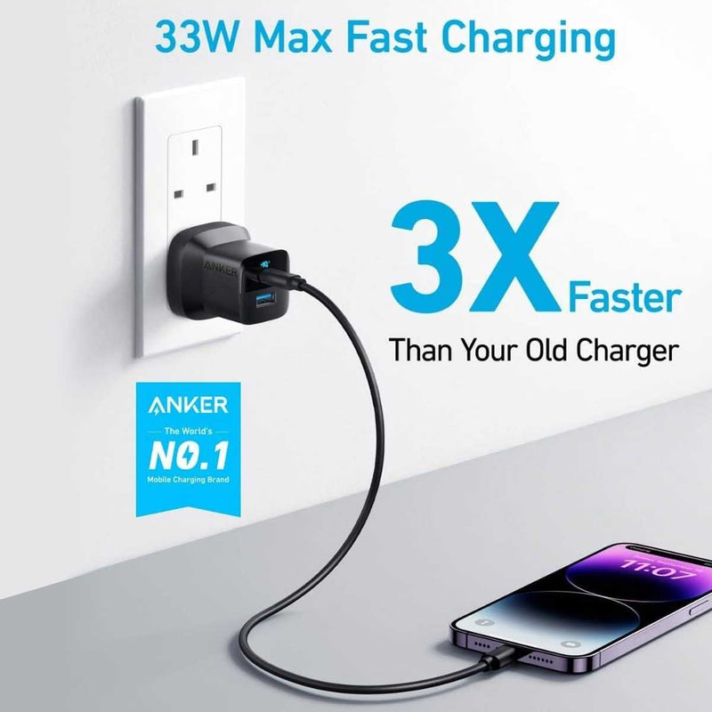 ANKER A2331K11 323 33W Wall Charger, USB Type-A & USB Type-C Interface, Black  شاحن انكر