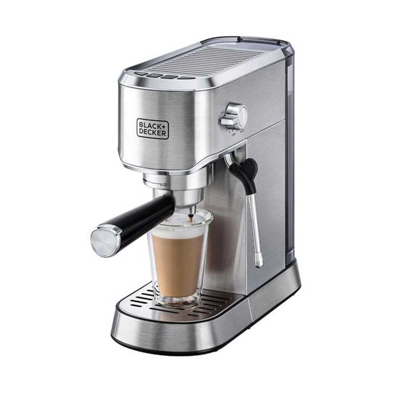 BLACK & DECKER ECM150-B5 Espresso Coffee Maker, Silver ماكنة قهوة مع رغوة حليب بضغط 15 بار