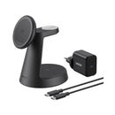 ANKER B25M4V11 MagGo Wireless Charging Station 3-in-1 Qi2 15W, Black محطة شحن لاسلكية انكر