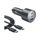 ANKER B2737HA1 Car Charger 3-Ports 167.5W with 3.3ft USB-C Cable, Gray شاحن سيارة انكر