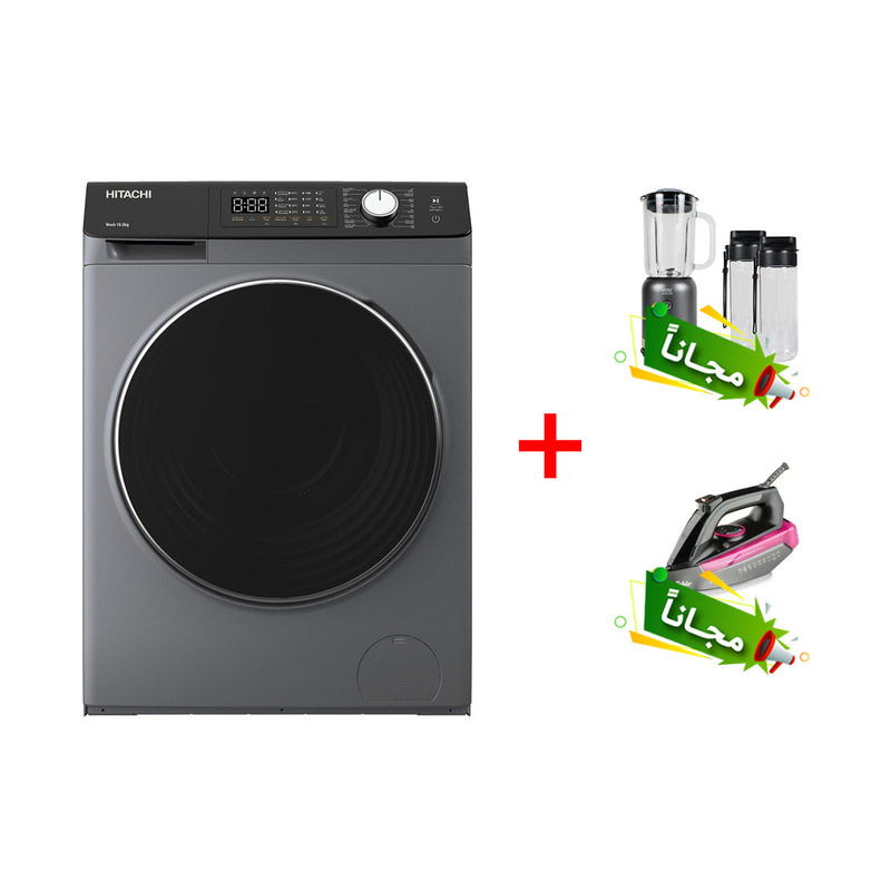 HITACHI BD-1054HVOS Front Loading Washer, Gray + Free gift Inside SP350 + Fakir sky fall غسالة أمامية ، رمادية + هدية مجانية داخل SP350 + Fakir sky fall