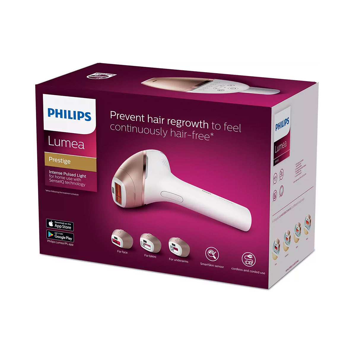 Philips Lumea Prestige IPL hair removal device BRI956 - Light-based hair  removal for permanently smooth skin - incl. 4 special attachments for body,  face, bikini area & underarms : : Health 