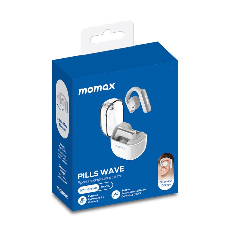 MOMAX 200002600 BT12W Pill Wave Open-Ear True Wireless Earbuds, White سماعات موماكس