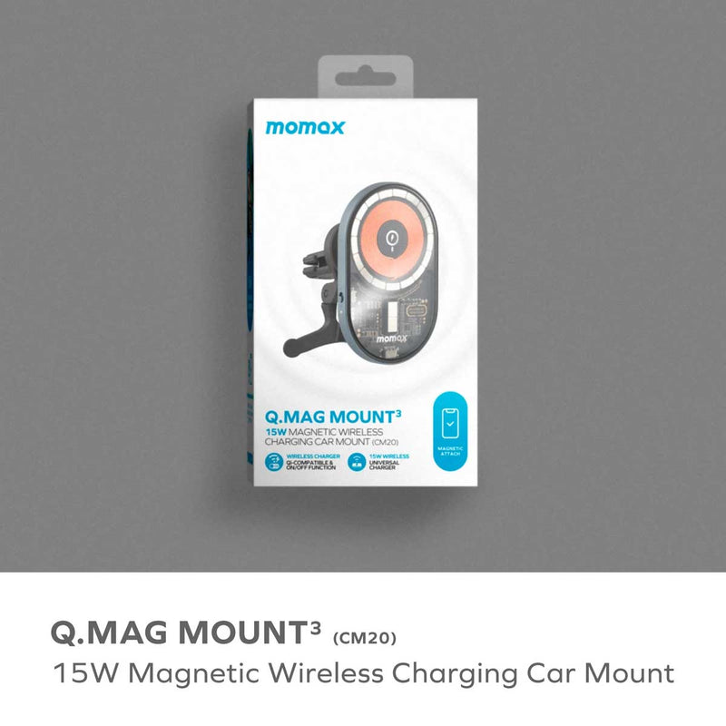 MOMAX 200003354 CM20E Q.Mag Mount 3 Magnetic Wireless Car Mount Charger 15W شاحن سيارة وايرلس