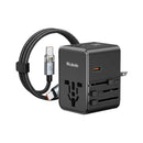 MCDODO CP-5980 Universal Travel Adapter with C to C cable 70 W, Black