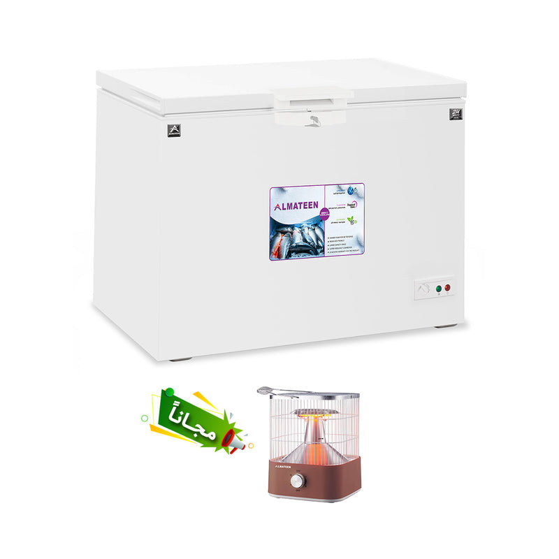 ALMATEEN DFMA-300WH-TR Chest Freezer Powerful and Fast Freezing, 300L + Free gift QHMA4012BR-CH  فريزر متين بطول 14 قدم + هدية مجانية QHMA4012BR-CH