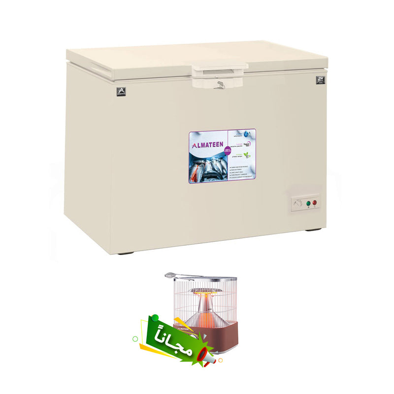 ALMATEEN DFMA300BE-TR Chest Freezer Powerful and Fast Freezing 300L, Beige + Free gift QHMA4012BR-CH فريزر متين بطول 14 قدم + هدية مجانية QHMA4012BR-CH