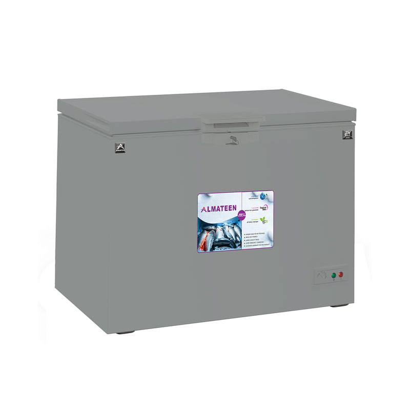 ALMATEEN DFMA300SL-TR Chest Freezer Powerful and Fast Freezing 300L, Silver + Free gift QHMA4012BR-CH فريزر متين بطول 14 قدم + هدية مجانية QHMA4012BR-CH