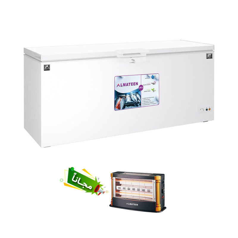 ALMATEEN DFMA600WH-TR Chest Freezer Powerful and Fast Freezing, 572L + Free gift QHMA4027BK-CH ثلاجة تجميد 20 قدم، متينة + هدية مجانية QHMA4027BK-CH