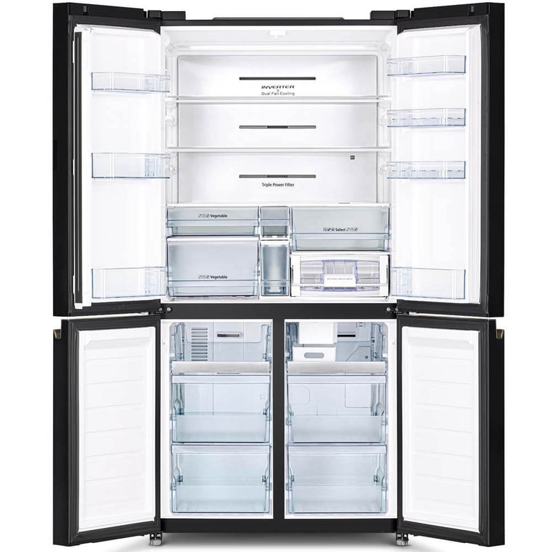 HITACHI R-WB720VUQ0 French Bottom Freezer Deluxe ثلاجة هيتاشي لون رمادي زجاجي