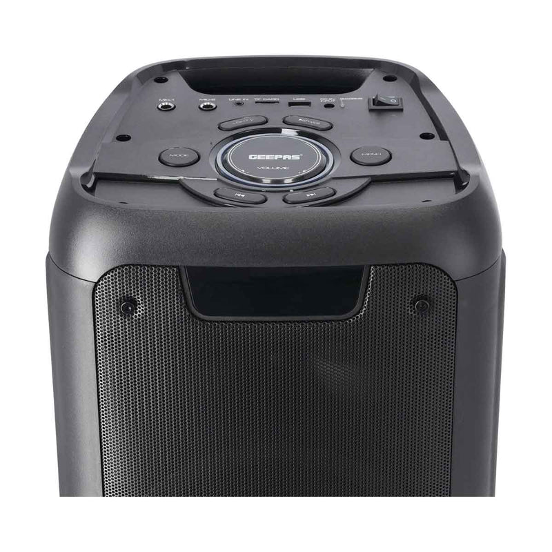 GEEPAS GMS11168 Rechargeable Professional Speaker | TWS Connection, BT/FM/USB/TF Card | LED Display | Wireless Microphone | 40000 W, 7.4V/3000mAh Lithium Battery, Black مكبر صوت احترافي قابل لإعادة الشحن جيباس