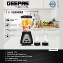 GEEPAS GSB44034 Powerful Motor 400W, 3 In 1 Blender, Turbo Button For Ice Crushing, Overheat Protection خلاط جيباس