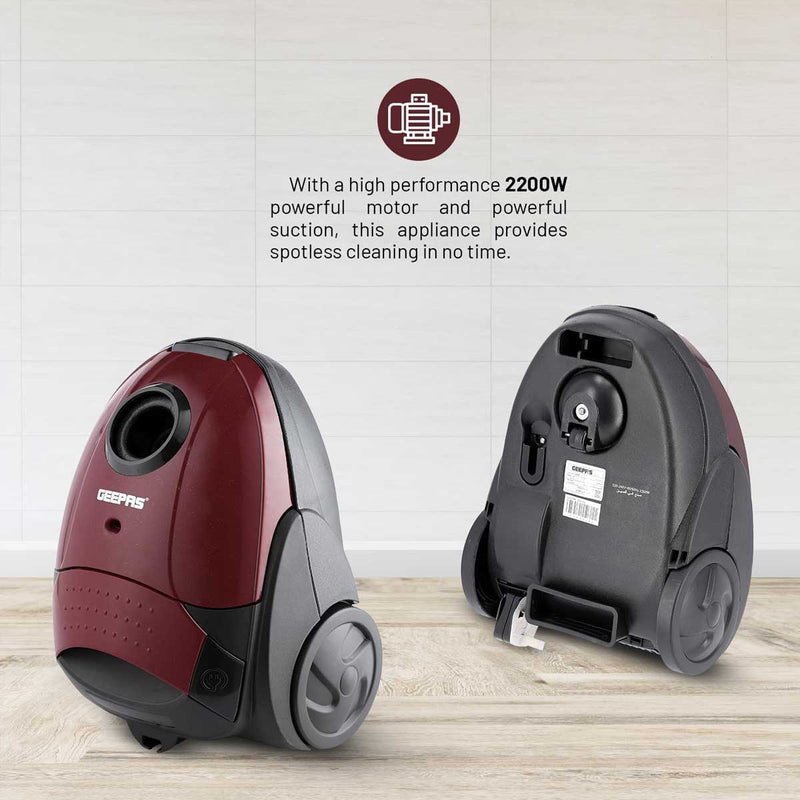 GEEPAS GVC2594 Powerful Suction Dust Full Indicator 2200W, Red مكنسة كهربائية جيباس