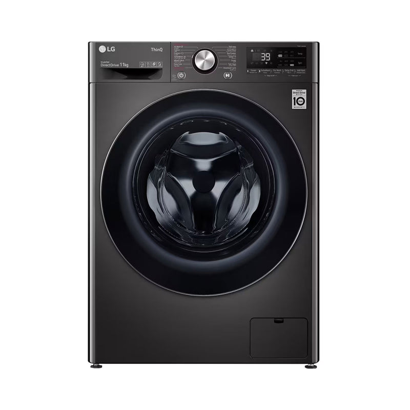LG WR9011PBG Front Load Washing Machine, 11KG Capacity with AI DD™, Steam+™, Black ال جي  غسالة ملابس باب امامية