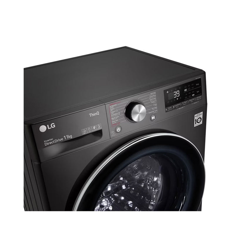 LG WR9011PBG Front Load Washing Machine, 11KG Capacity with AI DD™, Steam+™, Black ال جي  غسالة ملابس باب امامية