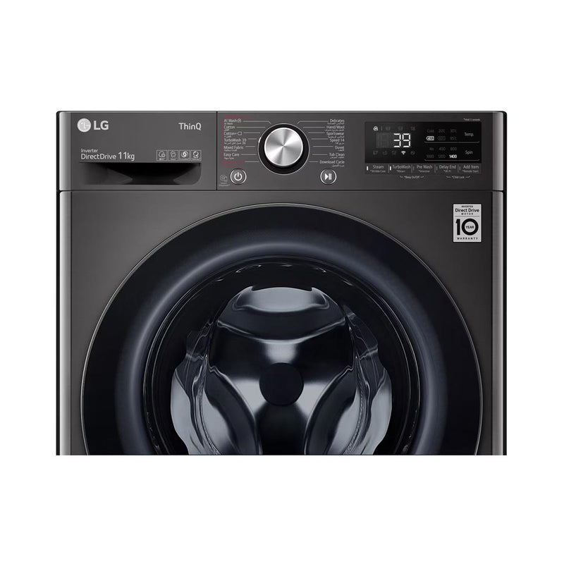 LG WR9011PBG Front Load Washing Machine, 11KG Capacity with AI DD™, Steam+™, Black ال جي  غسالة ملابس باب امامية