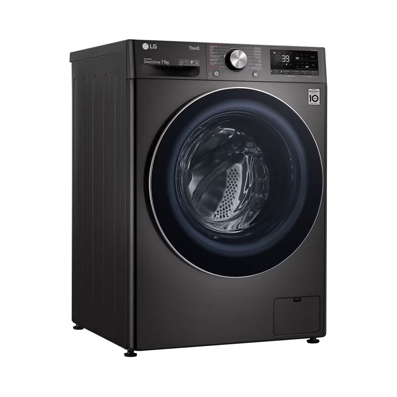 LG WR9011PBG Front Load Washing Machine, 11KG Capacity with AI DD™, Steam+™, Black ال جي  غسالة ملابس باب امامية