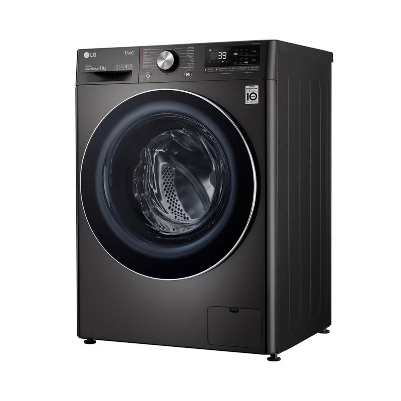 LG WR9011PBG Front Load Washing Machine, 11KG Capacity with AI DD™, Steam+™, Black ال جي  غسالة ملابس باب امامية