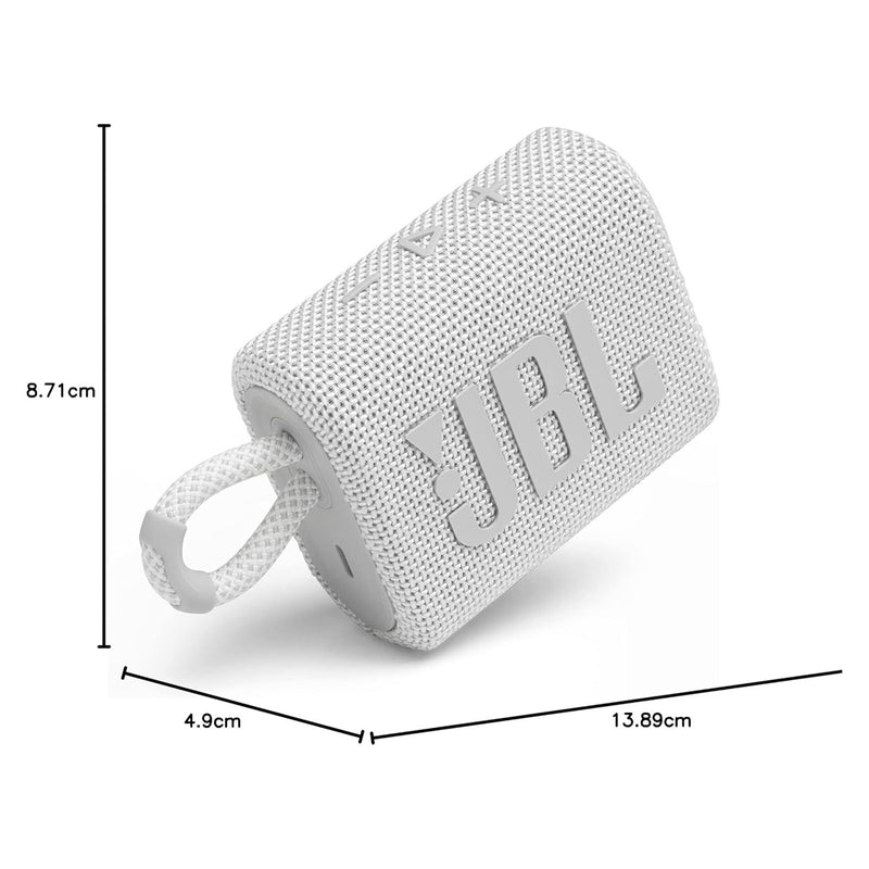 JBL JBLGO3WHT 6045 GO 3 Portable Waterproof Bluetooth Speaker with Pro Sound, White مكبر صوت محمول بلوتوث مقاوم للماء