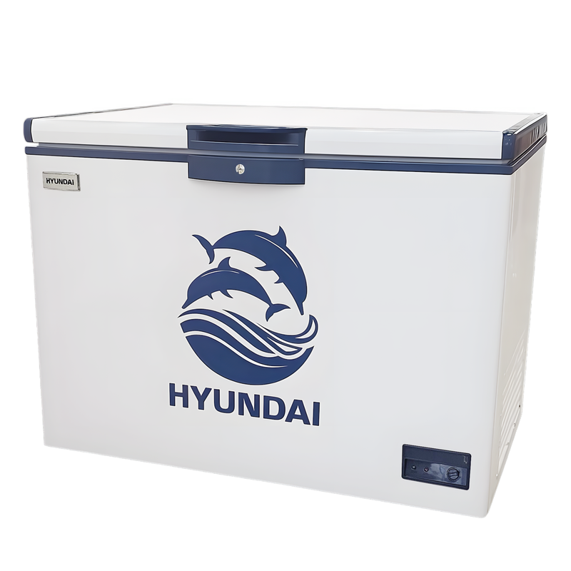 HYUNDAI HBM-1400-White blue handle Chest Freezer, White مجمدة هيونداي + HBM-C1 هدية مجانا