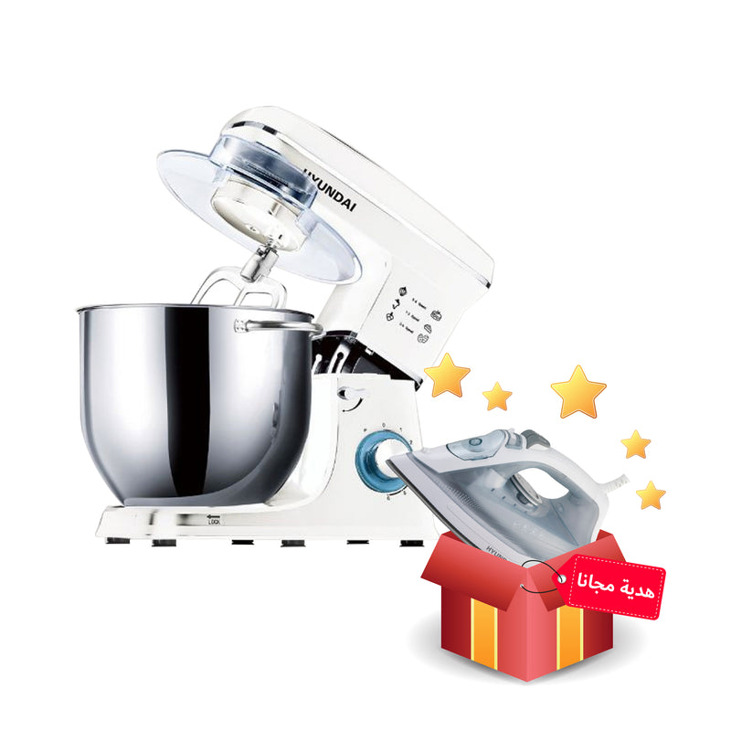 HYUNDAI HBM-213-White Electric Bowl Mixer 6 Speeds - 10L, White عجانة هيونداي 10 لتر + HBM-605 هدية مجانا