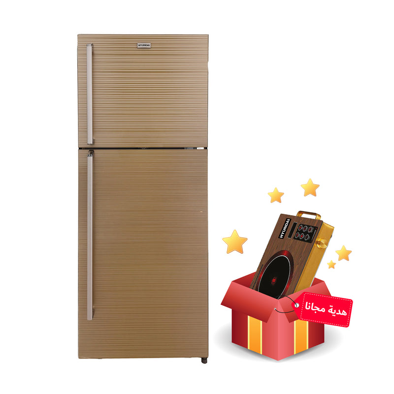 HYUNDAI  HBM-2400G Double Glass Door Refrigerator, Gold ثلاجة هيونداي + HBM-C1 هدية مجانا