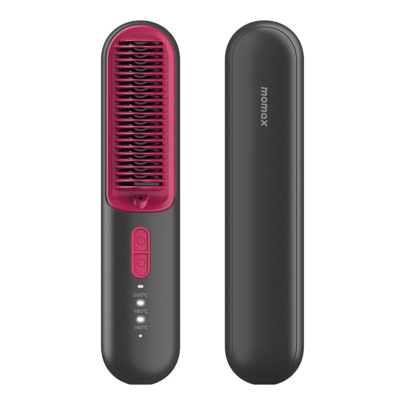 MOMAX HL12E Ultra Sleek Cordless Hair Straightener Brush, Grey فرشاة فرد الشعر لاسلكية موماكس