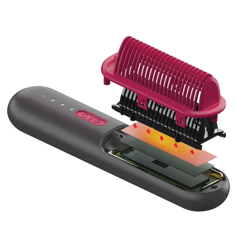 MOMAX HL12E Ultra Sleek Cordless Hair Straightener Brush, Grey فرشاة فرد الشعر لاسلكية موماكس