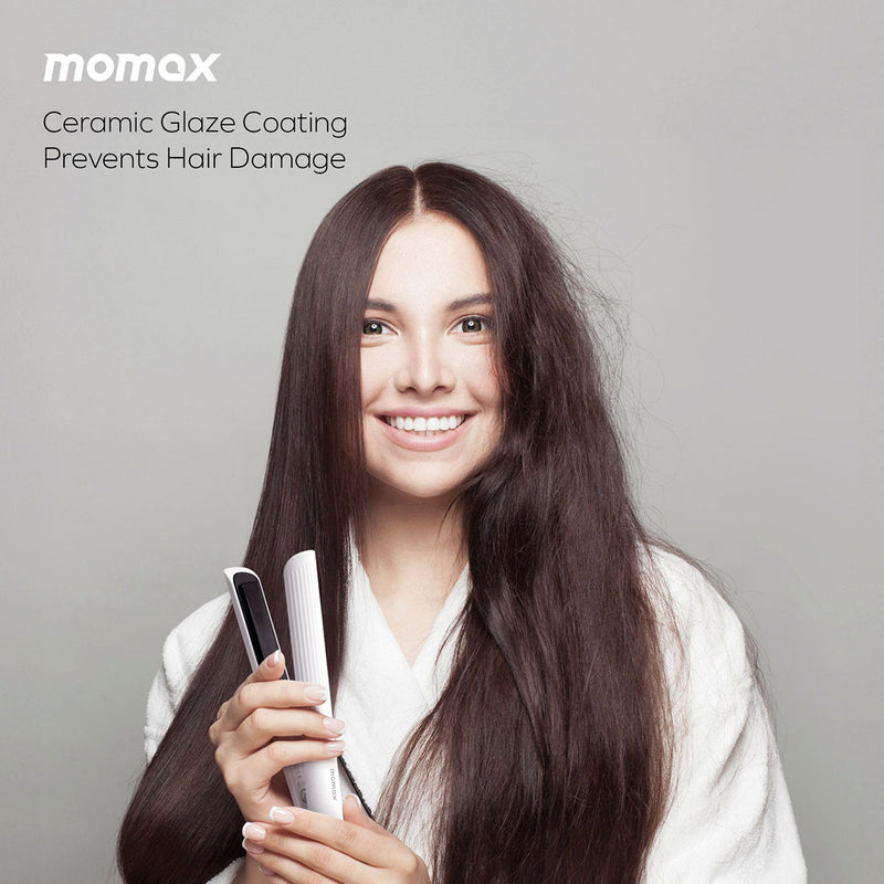 MOMAX HL17W 1-Care Styler Mini Wireless Hair Straightener, White جهاز تصفيف الشعر لاسلكي موماكس