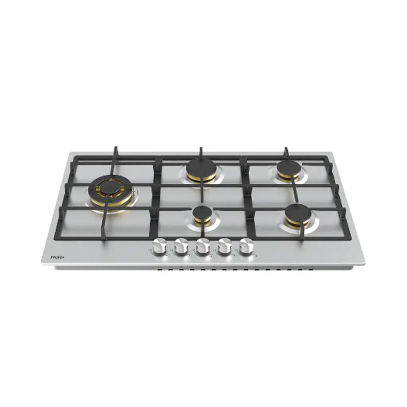 HAIER HOB-M95CST2X ‫‪Ghazi Compact Haier 5 Burner, Silver طباخ غازي 5 مشاعل هاير