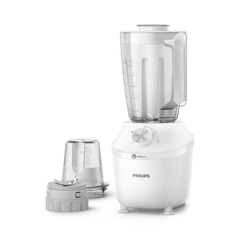 Philips HR2191/20 Unique ProBlend System Blender 600W, White خلاط مع قطاعة بلاستيك 2 لتر 600 واط