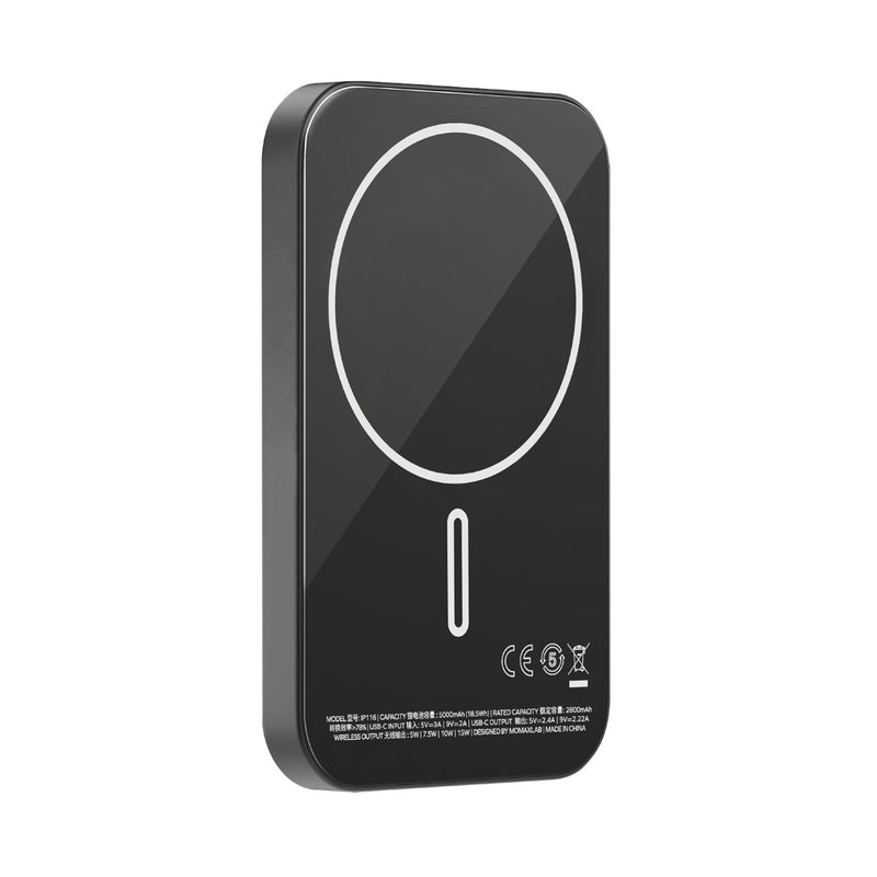 MOMAX IP116D Magnetic Wireless Battery Pack USB-C Up to 15W PD Output, 5000mAh, Black