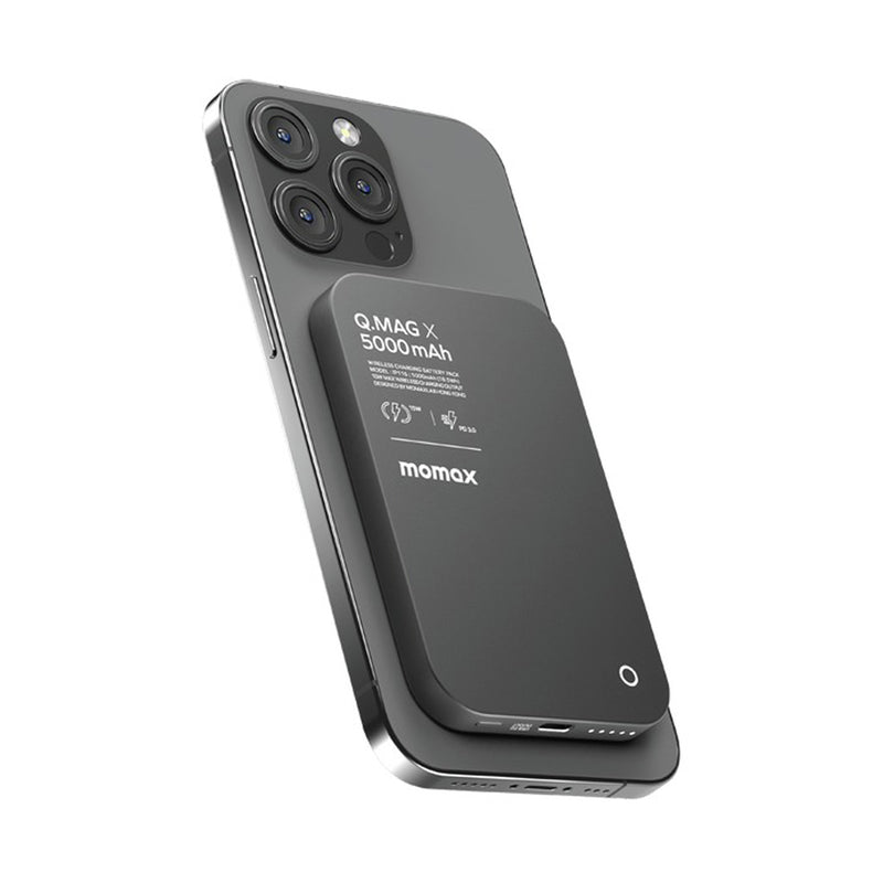 MOMAX IP116D Magnetic Wireless Battery Pack USB-C Up to 15W PD Output, 5000mAh, Black