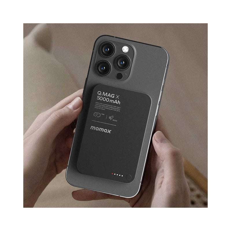 MOMAX IP116D Magnetic Wireless Battery Pack USB-C Up to 15W PD Output, 5000mAh, Black