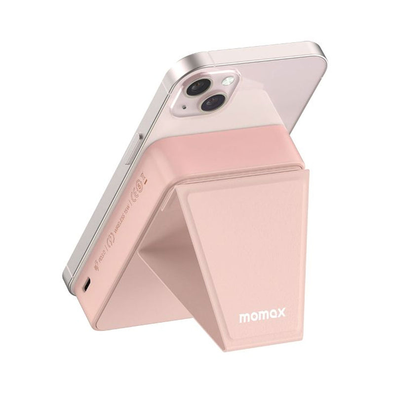 MOMAX IP121P Q.Mag Power 15 Magnetic Wireless Battery Pack with Stand 10000mAh Pink شاحن وايرلس ماكسيف مع ستاند موماكس