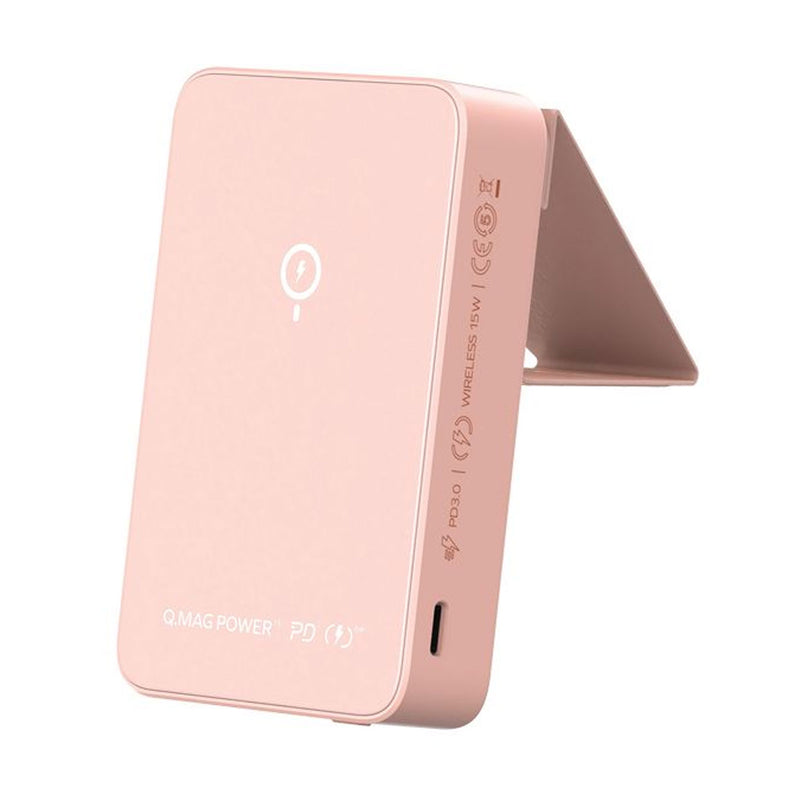 MOMAX IP121P Q.Mag Power 15 Magnetic Wireless Battery Pack with Stand 10000mAh Pink شاحن وايرلس ماكسيف مع ستاند موماكس