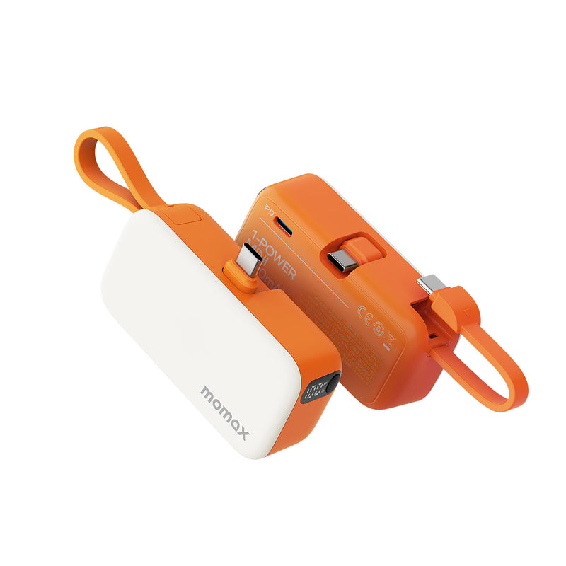 MOMAX IP130M 1-Power Mini 3-in-1 Power Bank 5000mAh, Orange شاحن طوارئ موماكس
