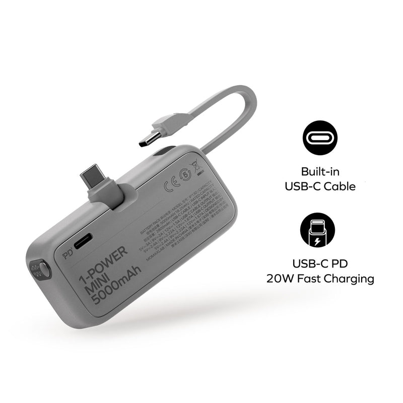 MOMAX IP130D 1-Power Mini 3-in-1 Power Bank 5000mAh, Black شاحن طوارئ موماكس